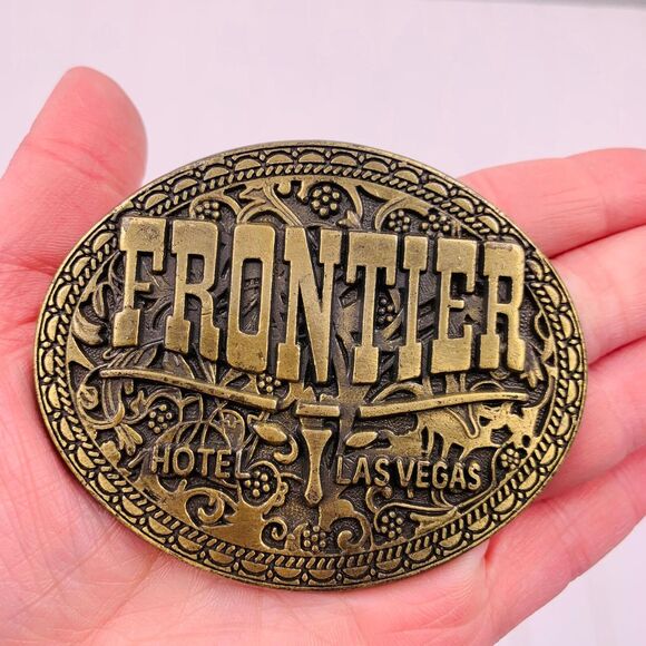 NOT FOR SALE Frontier Hotel Las Vegas Brass Belt Buckle0 - Picture 5 of 5